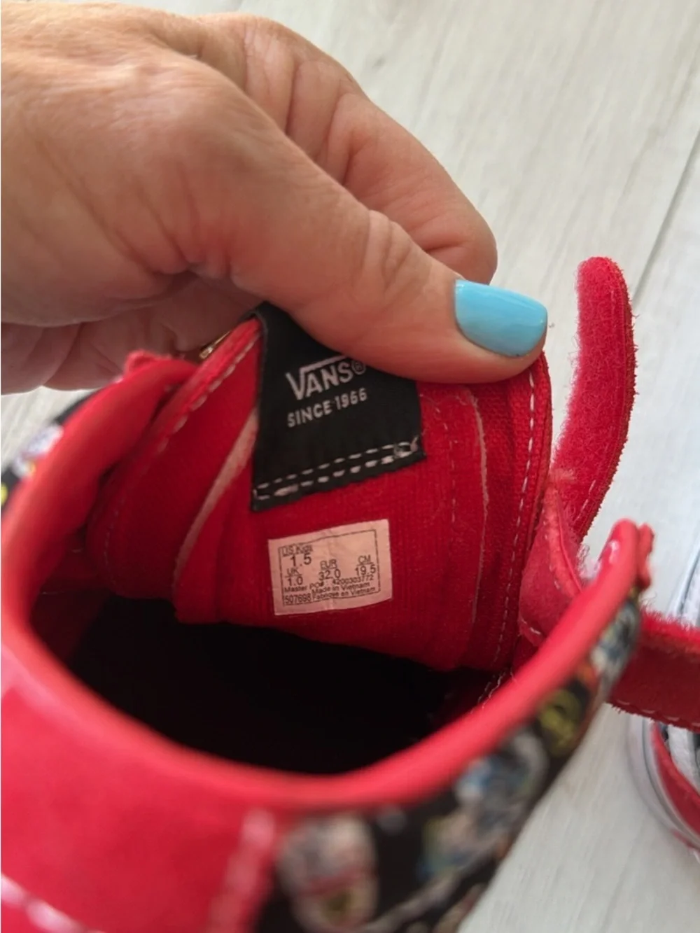 Vans Kids Red Suede & Patterned Canvas Velcro Sneakers 1.5